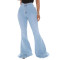 Fashion high waist elastic denim flared pants
