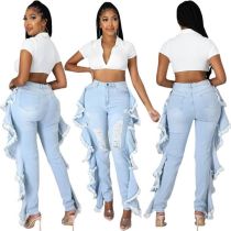 Tassels wash holes slim sexy jeans