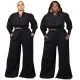 Wave point lace up wide leg pants two-piece set