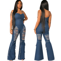 Sexy fashion suspender denim Jumpsuit