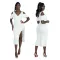 Fashion casual V-neck off shoulder tassel high split dress