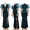 V-neck elegant bubble sleeve split dress skirt