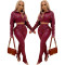 Fashion casual solid Pu pleated two piece set