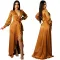 Sexy deep V-strap long sleeve split dress