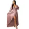 Sexy deep V-strap long sleeve split dress