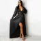 Sexy deep V-strap long sleeve split dress