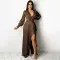 Sexy deep V-strap long sleeve split dress