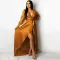 Sexy deep V-strap long sleeve split dress