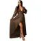 Sexy deep V-strap long sleeve split dress