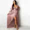 Sexy deep V-strap long sleeve split dress