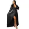 Sexy deep V-strap long sleeve split dress