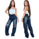 Fashion personalized hole elastic straight pants