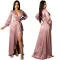 Sexy deep V-strap long sleeve split dress