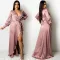Sexy deep V-strap long sleeve split dress