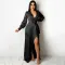 Sexy deep V-strap long sleeve split dress
