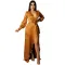 Sexy deep V-strap long sleeve split dress