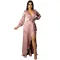 Sexy deep V-strap long sleeve split dress