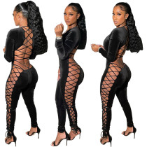 Gold velvet strap rope Jumpsuit