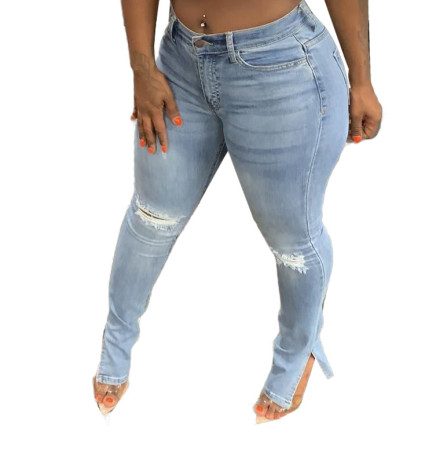 Ripped elastic split jeans