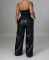 Solid color loose PU leather pants
