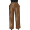 Solid color loose PU leather pants