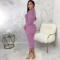 Sexy solid color Crew Neck Sweater Dress