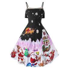 Christmas printed waist strap dress