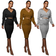 Casual slit skirt two piece suit