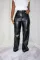 PU leather straight pants