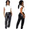 PU leather straight pants