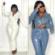 Tassel tight imitation leather Jumpsuit