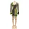 Deep V long sleeve bell mouth bandage skirt dress