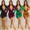 V long sleeve pleated bandage skirt dress