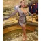 Deep V long sleeve bell mouth bandage skirt dress