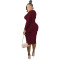 Solid color night pleated women's V-neck dress