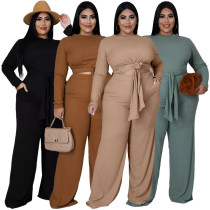 Bandage wide leg pants two piece set