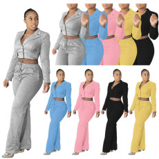 Popular solid color suit long sleeve two piece set