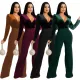 V-neck solid lace up Jumpsuit