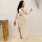 Solid color round neck long sleeve hollow out split dress