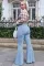 Denim high waist leg flared trousers