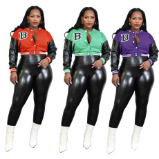 Leather pants leather sleeve jacket single breasted letter embroidery set