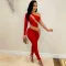 Long sleeve pants contrast color perspective zipper Jumpsuit