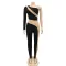 Long sleeve pants contrast color perspective zipper Jumpsuit