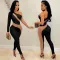 Long sleeve pants contrast color perspective zipper Jumpsuit