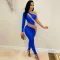Long sleeve pants contrast color perspective zipper Jumpsuit