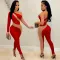 Long sleeve pants contrast color perspective zipper Jumpsuit