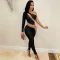 Long sleeve pants contrast color perspective zipper Jumpsuit
