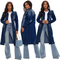 Long sleeved denim windbreaker coat cardigan denim cloak dress