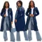 Long sleeved denim windbreaker coat cardigan denim cloak dress