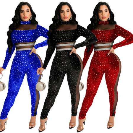 Hot drill mesh one-piece pants
